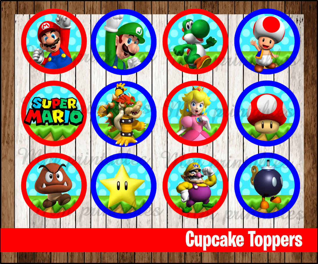 80 OFF SALE Mario Bros party Cupcakes Toppers instant download Printable
