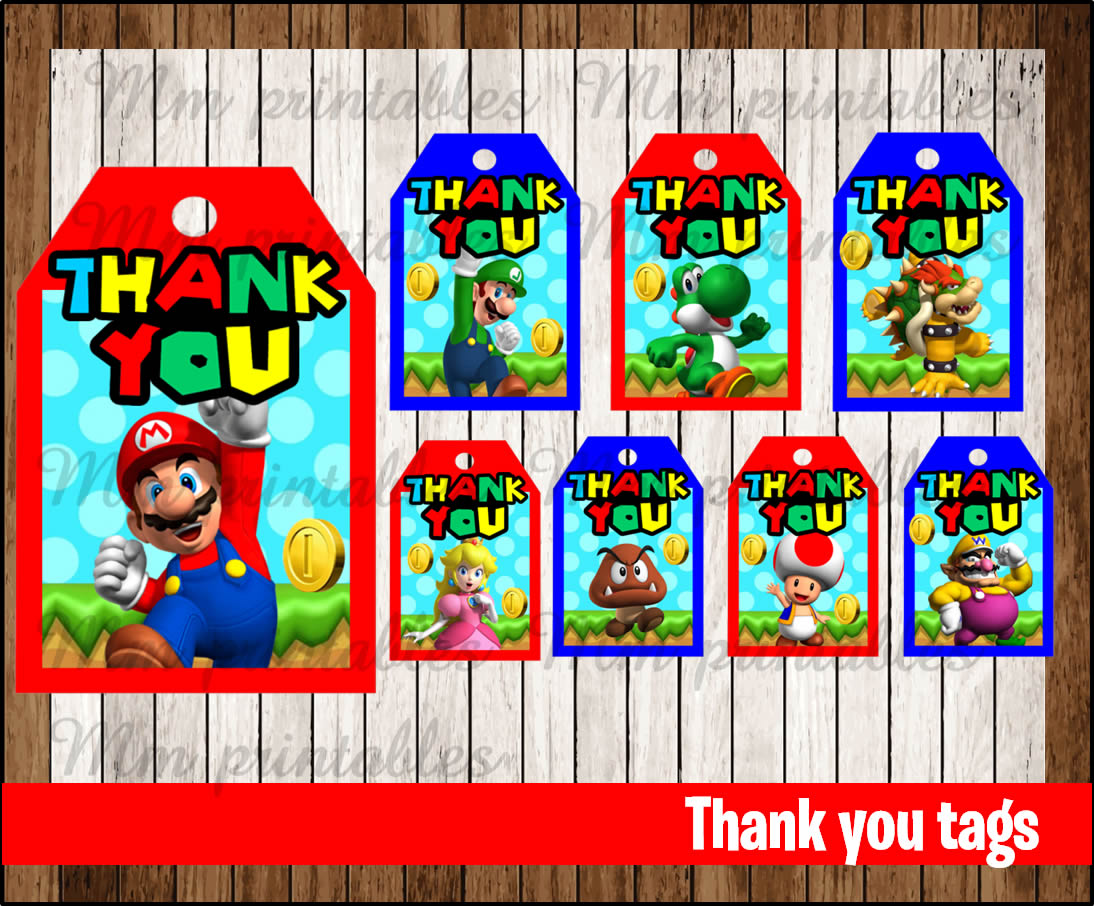 80 OFF SALE Mario Bros Thank You Tags Instant Download Printable