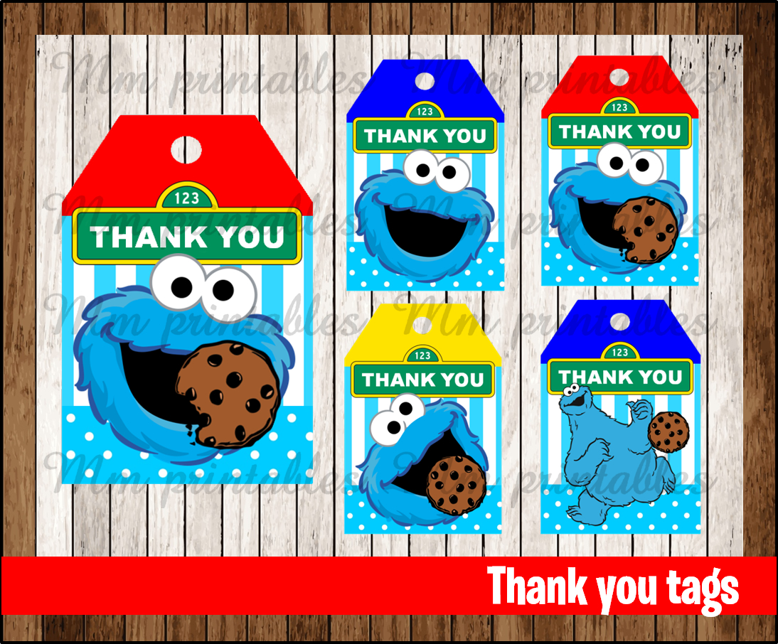 80 OFF SALE Cookie Monster Thank You Tags Instant Download Printable