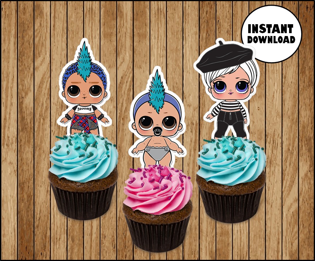 LOL Surprise Dolls cupcakes toppers, printable LOL Dolls party toppers