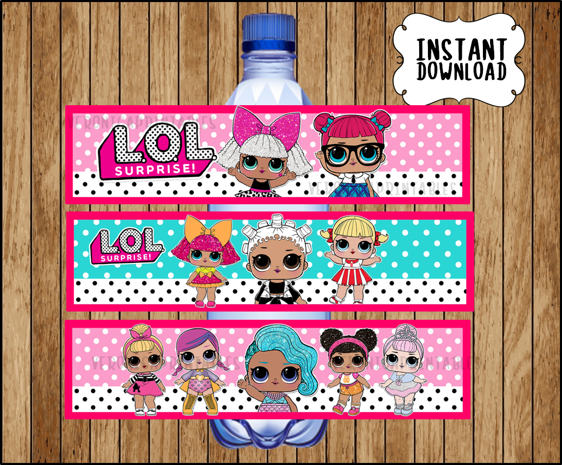 LOL Surprise Dolls Water Bottle labels instant download, LOL Dolls
