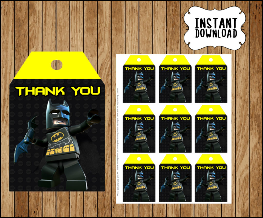 Lego Batman Thank you Tags instant download, Lego Batman party Tags