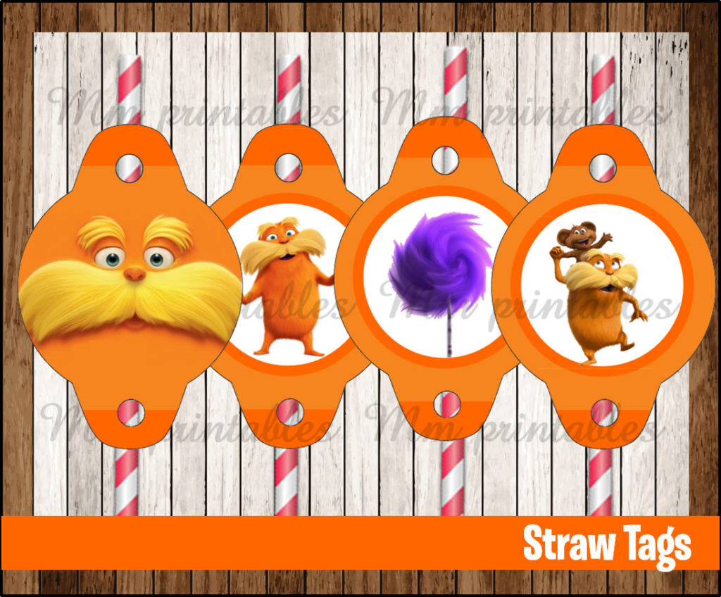 80% OFF SALE The Lorax Straw Tags instant download - Printable