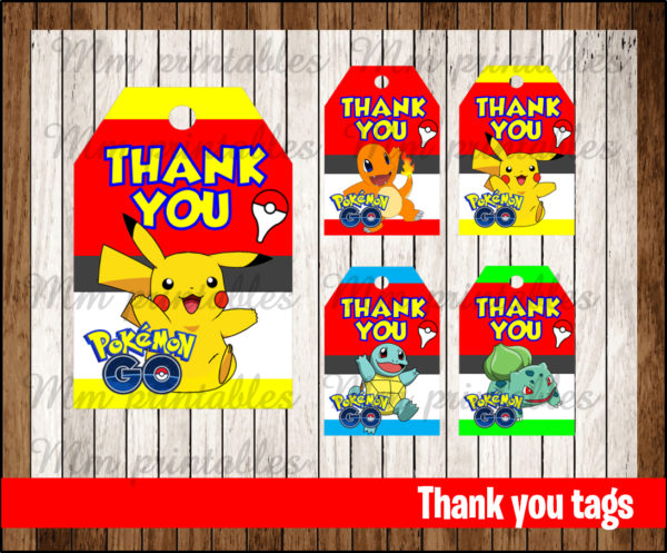 80% OFF SALE Pokemon Go Thank you Tags instant download - Printable