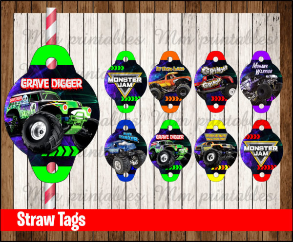 80% OFF SALE Monster Jam Straw Tags instant download - Printable