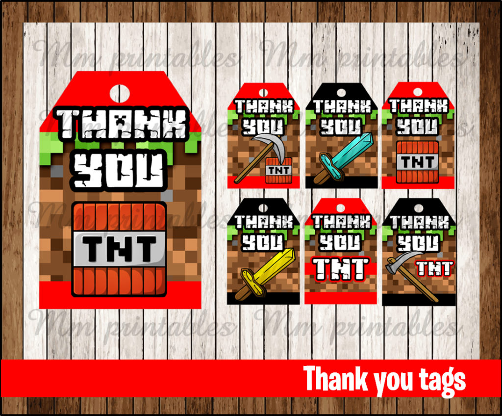 80% OFF SALE Minecraft Thank you Tags instant download - Printable