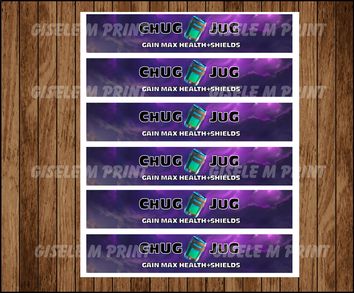 Fortnite birthday party, CHUG JUG, printable bottle wraps, labels, lil ...