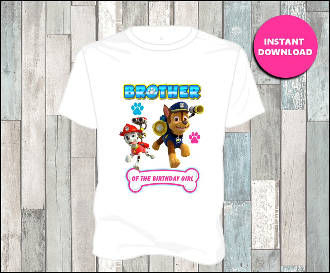 Paw Patrol Brother of the Birthday girl Iron On, Paw Patrol Birthday ...